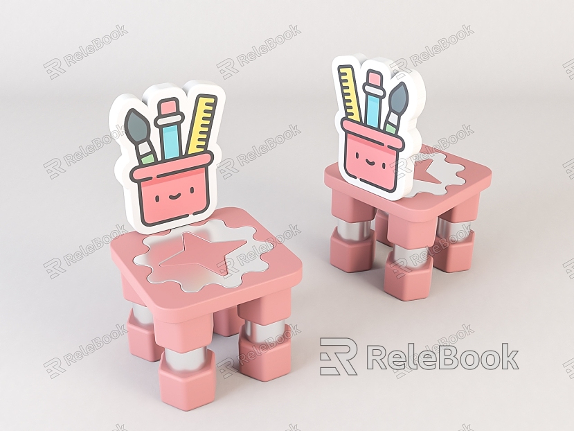 Modern Children's Chair Children's Cartoon Wooden Stool model