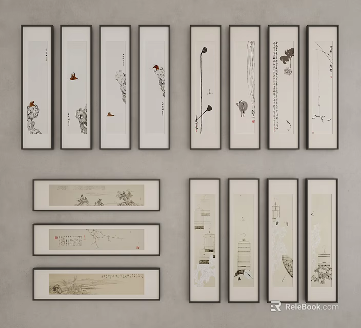 Traditional Chinese Scroll Artworks With Oriental Ink Paintings And Cultural Designs 3d model 