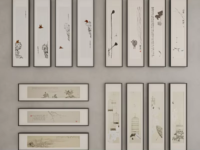 Traditional Chinese Scroll Artworks With Oriental Ink Paintings And Cultural Designs 3d model