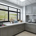 Modern Kitchen Interior With Gray Cabinets Counter And Window View 3d model