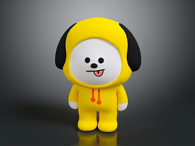 Cute Cartoon Game Movie Character In Yellow Hoodie With Black Ears And White Face 3d model