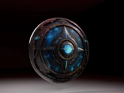 Mystical Circular Ornament With Glowing Blue Center And Intricate Patterns 3d model