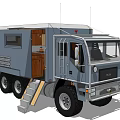 Gray Camper Truck Featuring Kitchen Interior And Exterior Ladder For Camping