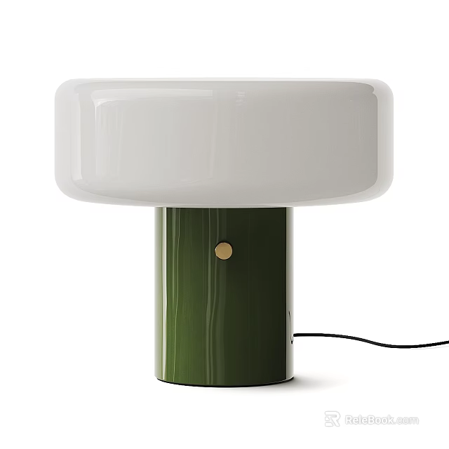 Modern Table Lamp With White Shade Green Base And Gold Button 3d model 