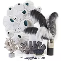 Modern Elegant Decorative Ornament Set With Floral Feathers Coral Leaf Shaped Decor And Vase