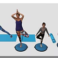 People Practicing Yoga Together on Balance Pads with Exercise Ball and Rolled Mat