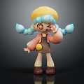 Cute 3D Cartoon Character With Yellow Blue Hat Turquoise Pigtails Winking Expression Brown Overalls