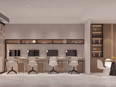 Modern Public Office Area Interior With Work Desks Office Chairs And Storage Cabinets 3d model