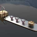 Modern Tea Set With Golden Teapot Ceramic Cups And Sleek Serving Tray 3d model