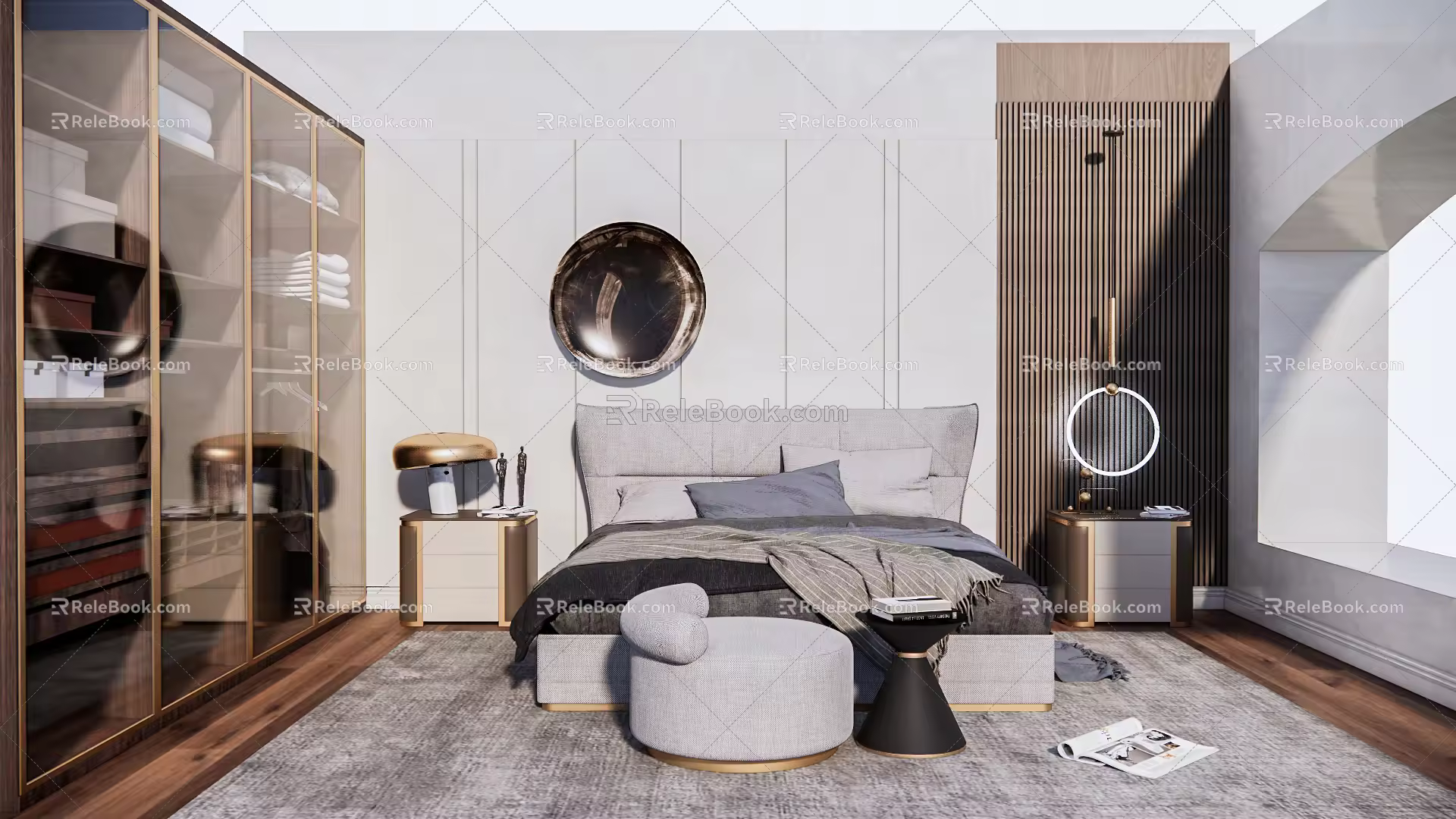 Modern background double bed 3d model