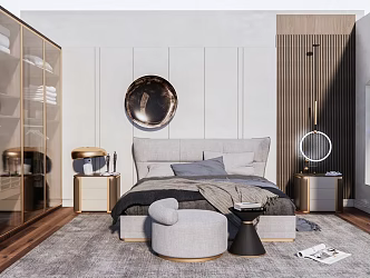Modern background double bed 3d model