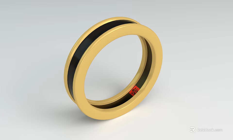 Stylish Gold Ring With Black Stripe Modern Minimalist Jewelry Design 3d model 