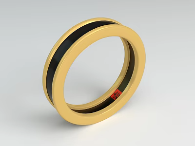 Stylish Gold Ring With Black Stripe Modern Minimalist Jewelry Design 3d model
