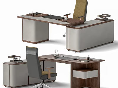 Modern Office Desk Design With Executive Chair Storage Drawers And Work Surface 3d model
