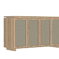 Modern Wooden Console Cabinet With Woven Rattan Door Panels And Minimalist Entryway Design