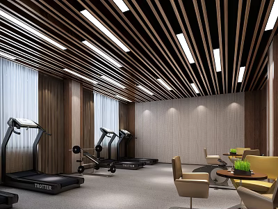 Modern Fitness Gym Interior With Treadmills Workout Equipment And Seating Area 3d model