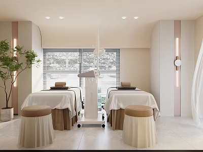 Modern Beauty Salon Interior Design With Treatment Beds Equipment And Plants 3d model
