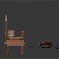 Wooden Dock Scene With Planks Barrels Small Boat And Flagpole