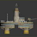 Industrial Platform Model With Central Tower Crane Buildings Pipes And Supports