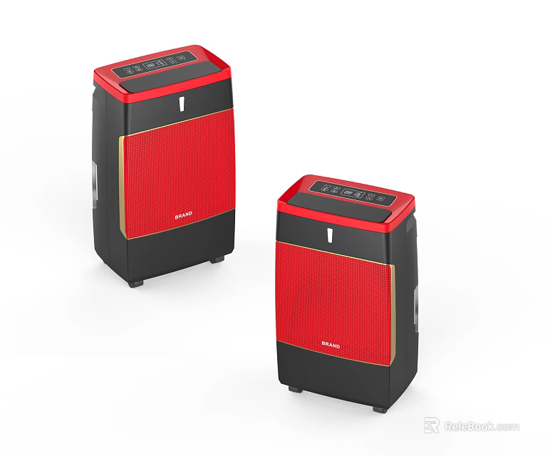 Two SHARP Red and Black Daily Use Dehumidifiers with Modern Control Panel 3d model 