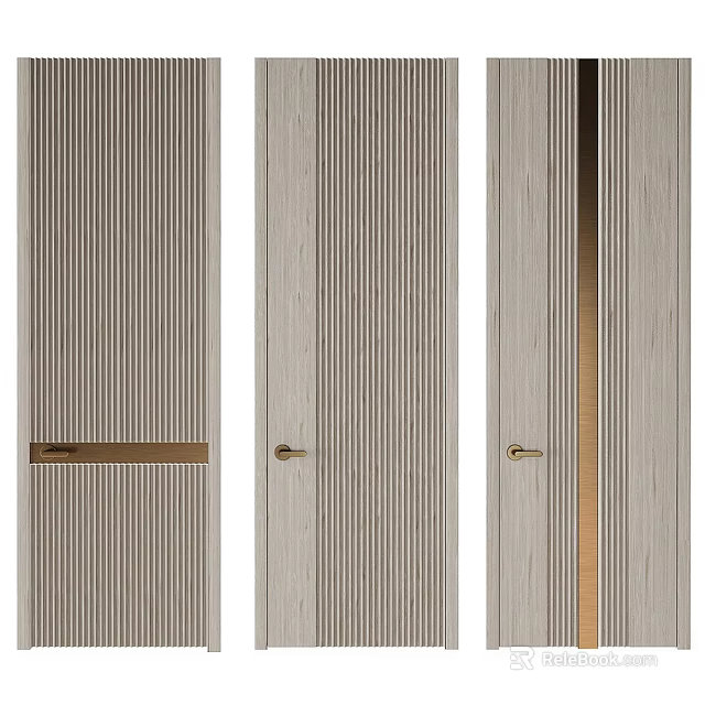 Modern Hinged Doors With Vertical Stripes Wooden Texture And Metal Handles 3d model 