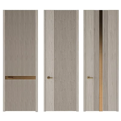 Modern Hinged Doors With Vertical Stripes Wooden Texture And Metal Handles 3d model