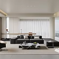 Modern Living Room Interior Design With Sofa Coffee Table Rug And Floor To Ceiling Windows