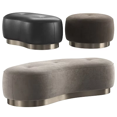 Stylish Modern Ottoman Benches with Black Dark Brown Gray Upholstery and Metal Legs 3d model
