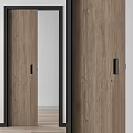 Modern Wooden Sliding Doors With Black Handles And Natural Wood Grain