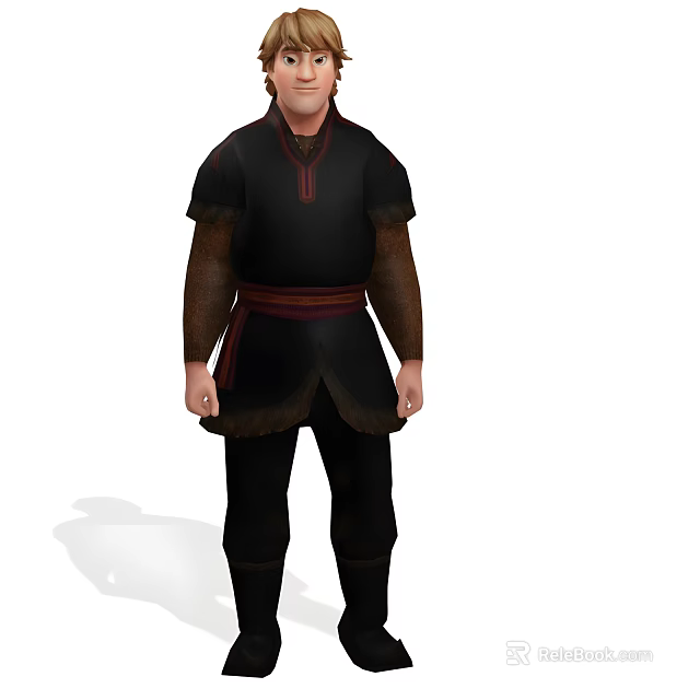 Man Wearing Black Tunic With Brown Sleeves Red Belt And Black Pants 3d model 