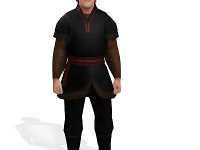 Man Wearing Black Tunic With Brown Sleeves Red Belt And Black Pants 3d model