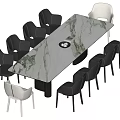 Elegant Modern Dining Table Set With Marble Tabletop And Black White Chairs 3d model