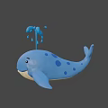 Cute Blue Whale Game Character With Blue Spots And Water Spraying From Head