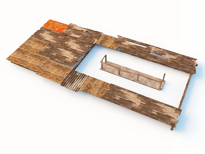 Weathered Wooden Building Component With Rustic Planks And Textured Surface Design 3d model