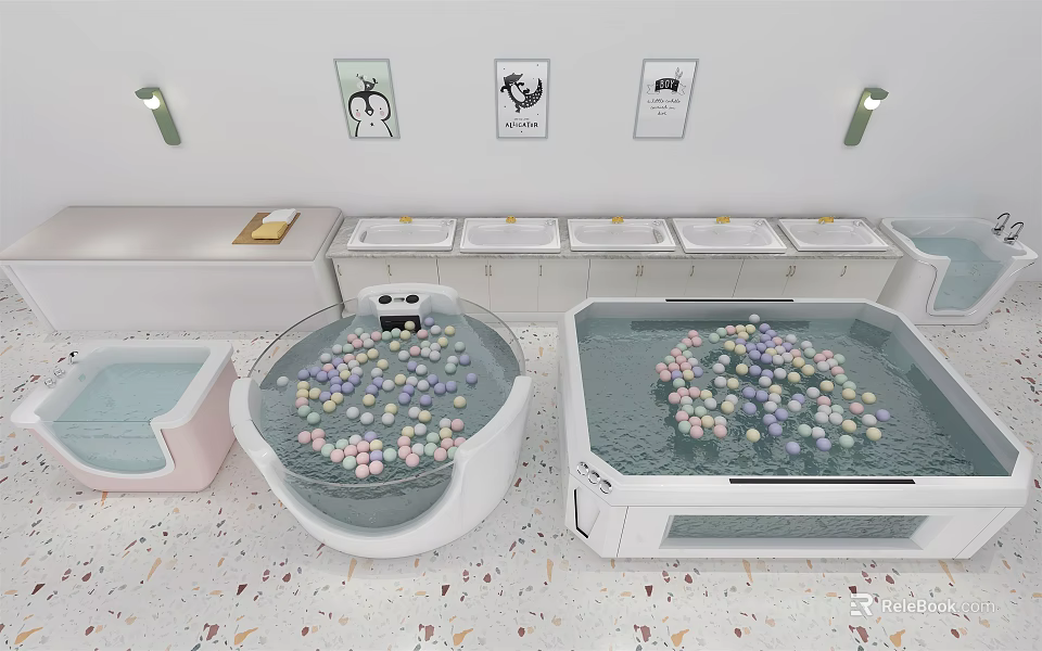 Baby Bathtub with Colorful Balls in Playful Swimming Room Interior 3d model 