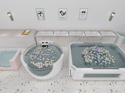 Baby Bathtub with Colorful Balls in Playful Swimming Room Interior 3d model