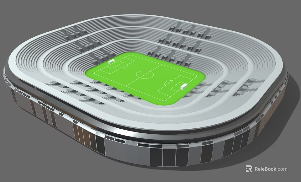 Modern Football Stadium Architecture Featuring Green Pitch And Surrounding Seats 3d model 