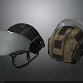 Tactical Weapon Helmets With Black Metal Shield And Brown Camo Design