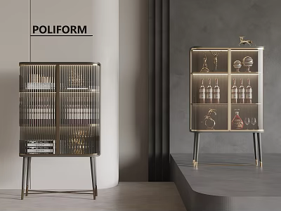Elegant Modern Wine Cabinet With Glass Doors Metal Frame Wine Bottles And Glasses 3d model