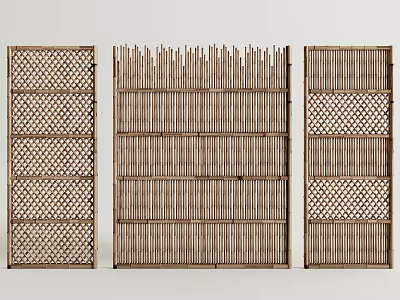 Wooden Room Partitions With Lattice And Vertical Slat Designs For Interior Decor 3d model