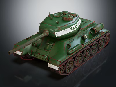 Detailed Green Military Tank Model With Number 233 And Metal Tracks 3d model