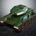 Detailed Green Military Tank Model With Number 233 And Metal Tracks