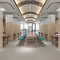 Traditional Chinese Medicine Clinic Interior With Long Table Blue Chairs And Calligraphy Artwork