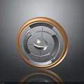 3D Rendered Object With Orange Outer Ring Central Silver Sphere And Reflection On Black Background