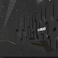 Stylish Modern Bar Interior With Red Lighting Black Walls And Reception Counter