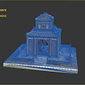 Traditional Chinese Architecture Model Featuring Yellow Tiled Roof And Archway Entrance