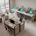 Office Desk and Chair Combination Public Office Area Staff Office Desk and Chair 3d model