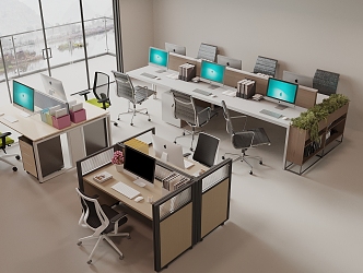 Office Desk and Chair Combination Public Office Area Staff Office Desk and Chair 3d model