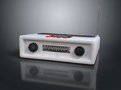 Retro White Audio Speaker with Classic Knobs FM Dial Antenna and Red Buttons Design 3d model