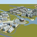 Aerial Planning of Modern Campus with River Circular Central Area and Track Field